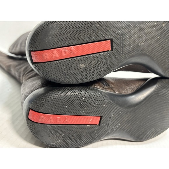 Prada Sport Linea Rossa Brown Leather Knee High Boots Womens 38 Made In Italy - Picture 11 of 14